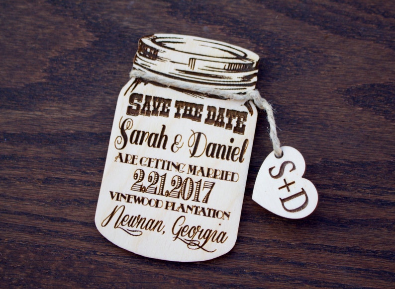 Mason Jar Save the Date Magnet, Wood Save The Date Magnets, Tree Save the date, Wedding Save-The-Date-Magnet, Rustic Wedding, Laser Engraved image 5