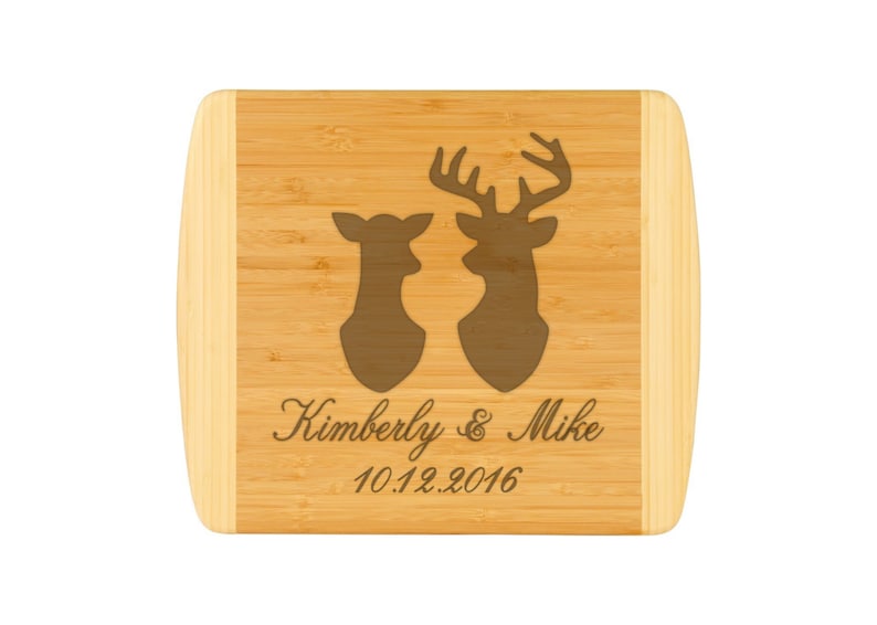 Closing Gift Wedding Gift Laser Engraved Two Tone Bamboo Fathers Day Gift Buck and Doe Large Cutting Board Anniversary Gift