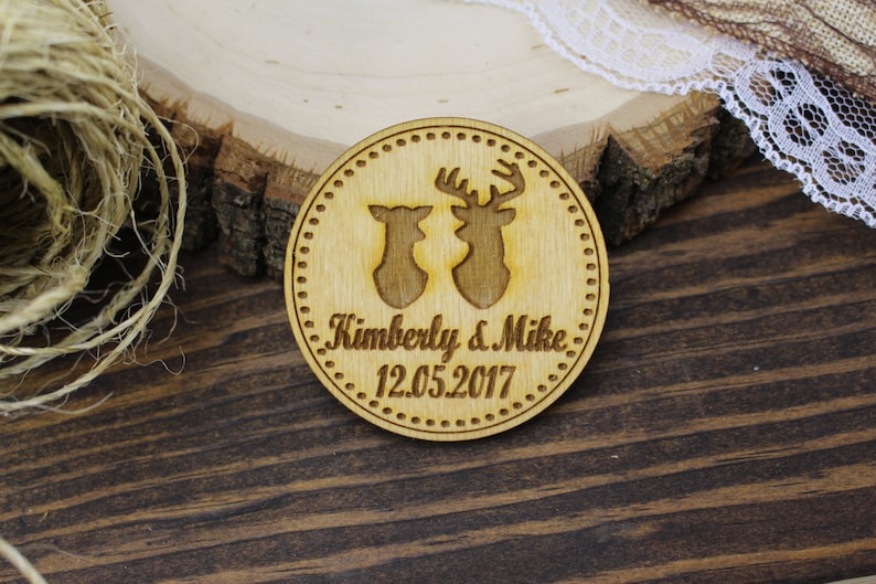 Doe and Buck Wooden Magnet Deer and Buck Wedding Magnet Wedding Favor Circle Wedding Save-The-Date-Magnet Save The Date Magnets