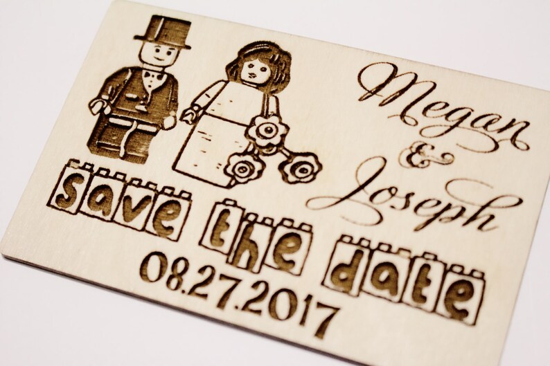 Wood Save the Date Lego Couple Lego Theme Bride Etsy