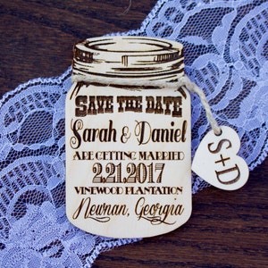 Mason Jar Save the Date Magnet, Wood Save The Date Magnets, Tree Save the date, Wedding Save-The-Date-Magnet, Rustic Wedding, Laser Engraved image 4