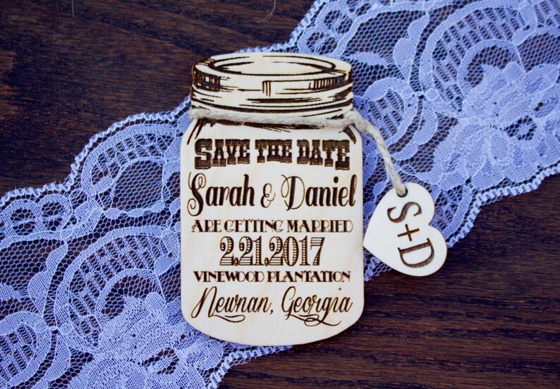 Mason Jar Save the Date Magnet, Wood Save The Date Magnets, Tree Save the date, Wedding Save-The-Date-Magnet, Rustic Wedding, Laser Engraved image 4