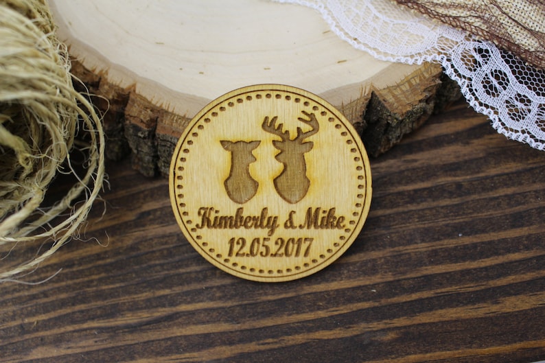 Doe and Buck Wooden Magnet Deer and Buck Wedding Magnet Wedding Favor Circle Wedding Save-The-Date-Magnet Save The Date Magnets