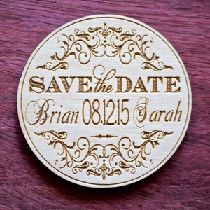 Wooden Save the Date, Wood save the date Magnet, Circle Magnets, Wedding Favor, Laser Engraved, Rustic Wedding, Wedding Save the Date