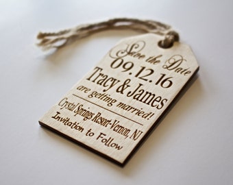 Save the Date, Wood Tag, Custom Engraved, Tag with Twine, Rustic Wedding, Wooden Hang Tag, Wooden Tag, Western Wedding,