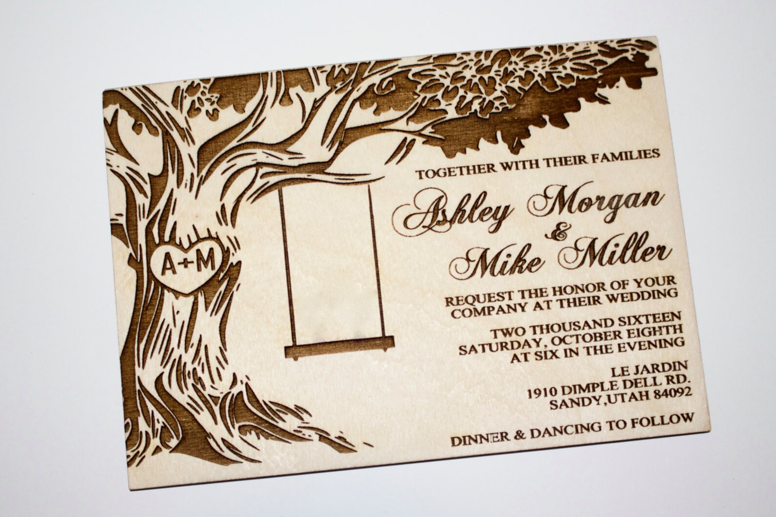 Wedding Invitations, Tree With Swing, Wood Wedding Invitation, Oak Tree ...