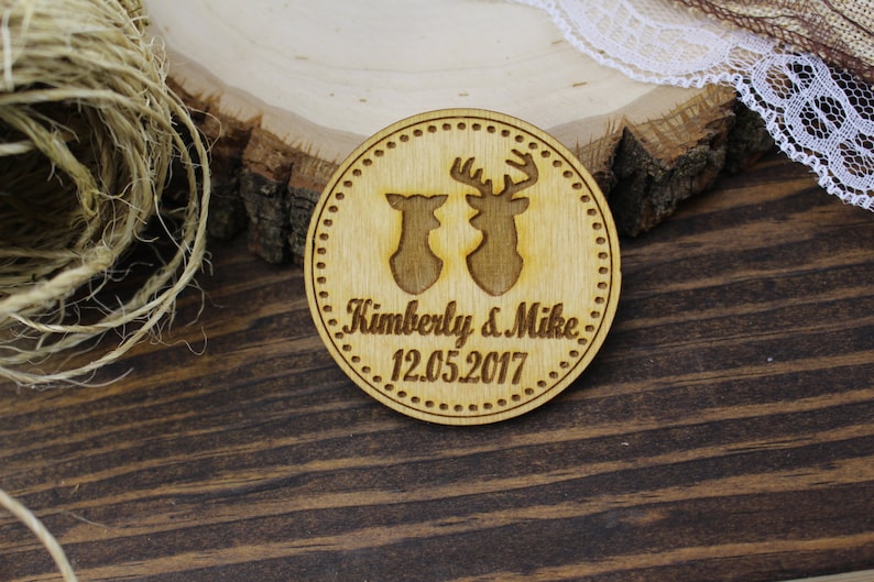 Doe and Buck Wooden Magnet Deer and Buck Wedding Magnet Wedding Favor Circle Wedding Save-The-Date-Magnet Save The Date Magnets