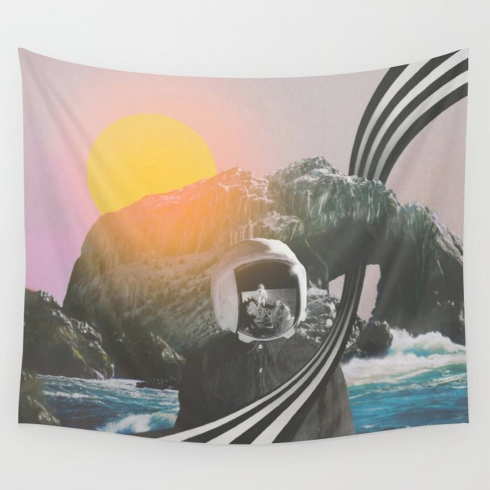 Retro Astronaut Moon Landing Space Collage Art Wall Tapestry, Premium ...