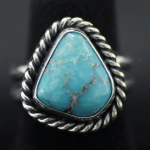 Blue Turquoise & Sterling Silver Pinky Ring US Size 4.25