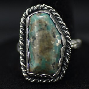 Blue Turquoise Ring with Unique Band - US Size 7.5