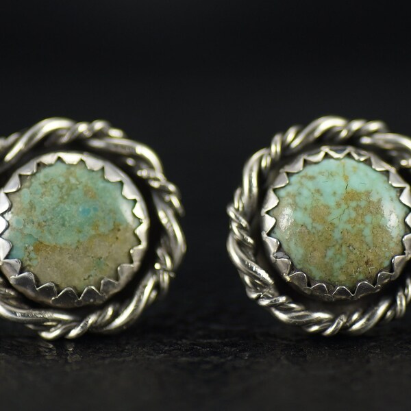 Number 8 Mine Turquoise and Sterling Silver Stud Earrings