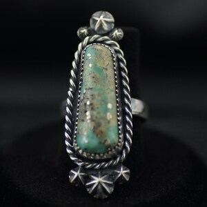 Large Blue Turquoise Ring with Oval Comfort Fit Band - US Size 6.25