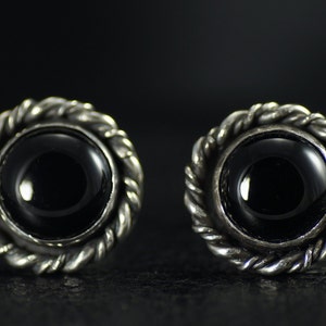 Black Onyx and Sterling Silver Stud Earrings