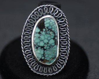 Hubei turkos ring med blommigt band, storlek 7,5