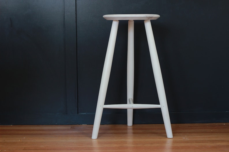 Wooden Counter Height Three Legged Stool Bleached Maple Etsy
