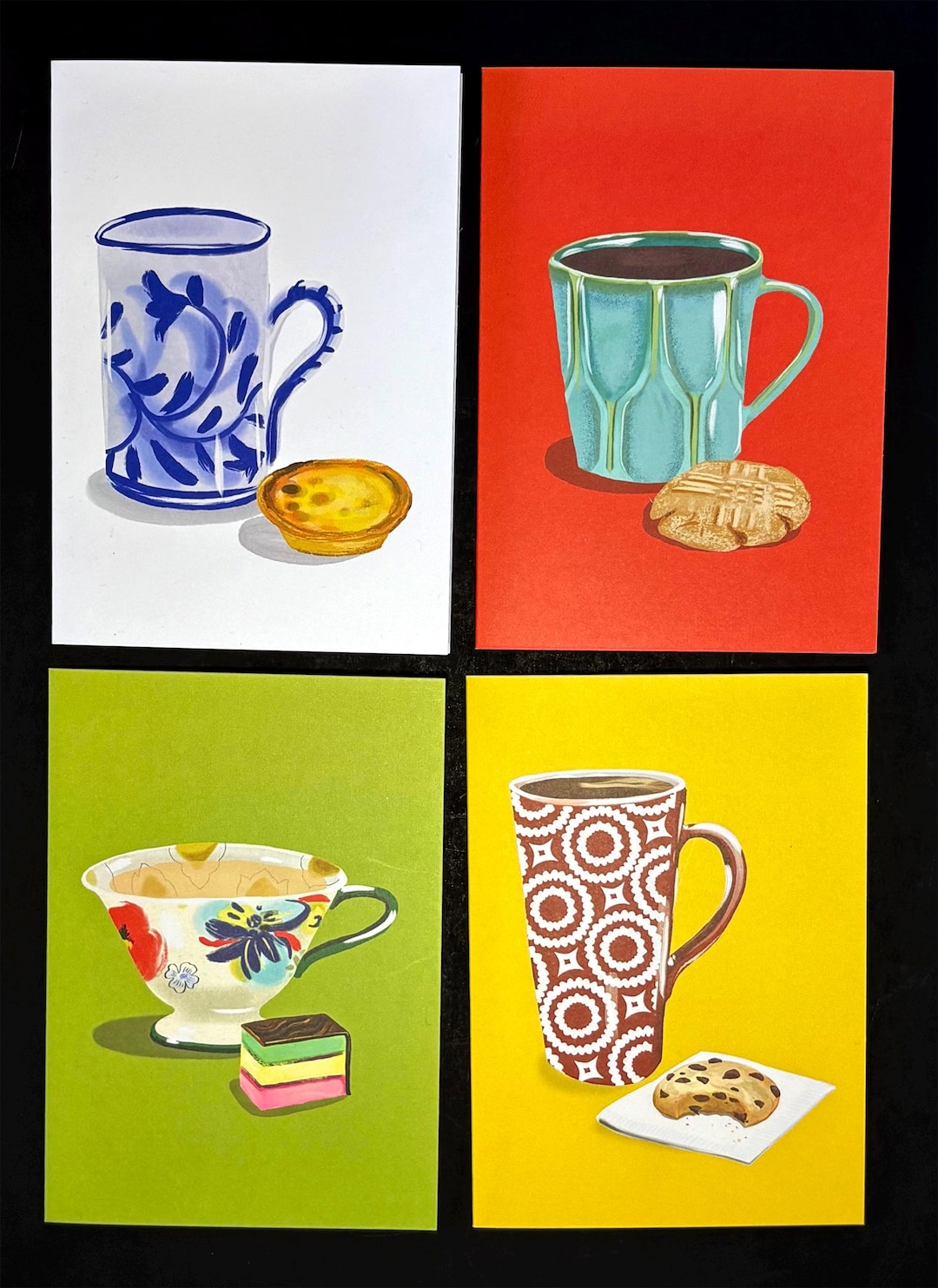 Note Cards Set of 4/coffee Mugs Andtreats - Etsy