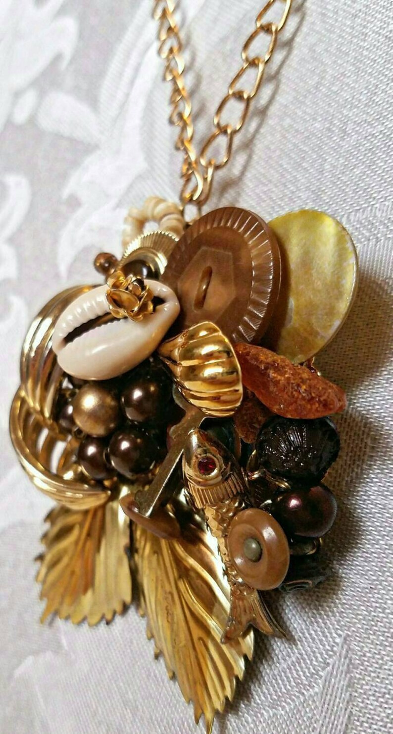 Mixed media pendant handmade necklace vintage jewelry Etsy