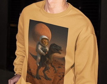 Moletom unissex adulto com estampa de astronauta e dinossauro, roupa temática espacial para gatos, tema fantasia.