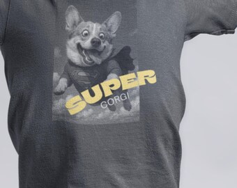 Camiseta infantil com estampa de super-herói Corgi | Camiseta de desenho animado com cachorro voador