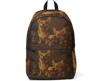 Mochila de tecido com estampa de Corgi, presente perfeito para amantes de cães.