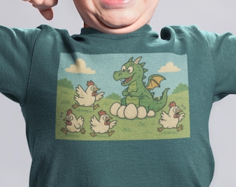 Camiseta infantil com estampa de dragão e pintinhos, divertida camiseta com estampa de animais.
