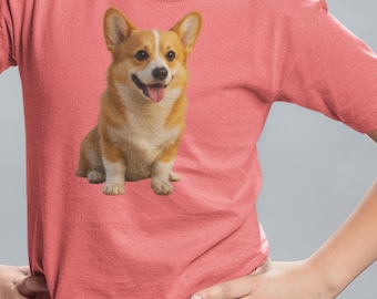 Camiseta infantil com estampa de Corgi sorridente | Ilustração de cachorrinho