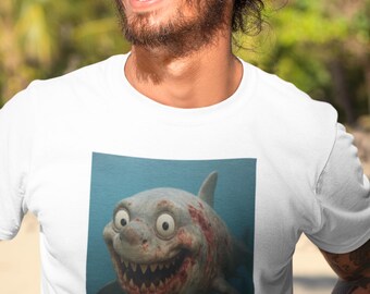 Camiseta unissex adulta com estampa divertida de tubarão, camiseta de gola redonda, Halloween, Semana do Tubarão