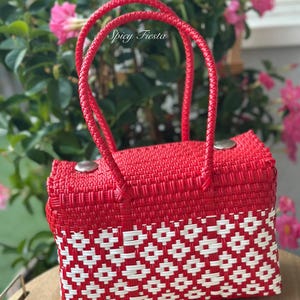 Handwoven Plastic Mercado Tote: Small Mexican Lunch Bag