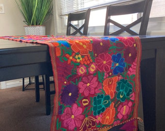 Red Embroidered Mexican Table Runner