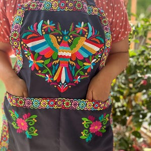 Embroidered Apron/ Mandil bordado con mariposas/ Mandil bordado con Colibri/ Mandil bordado con la virgen de Guadalupe / Latina Apron Tenango Navy 2