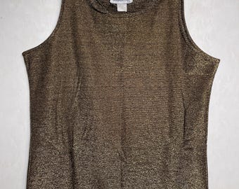 Vintage European Club Ltd Guldfärgad metallisk skimrande linne för fest, storlek Large