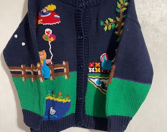 Vintage barnkofta Tom Tom med björntema, 100 % bomull, storlek Small/Medium