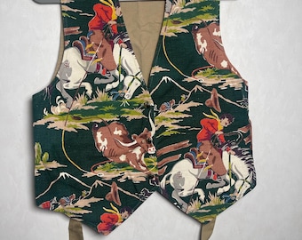 Vintage B J Designs Western Gobelängväst Cowboy Häst Rodeo Scenic Southwestern 90