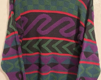 JJ Browne Vintage geometrisk akryltröja i flerfärgad stil, tillverkad i USA, storlek Medium