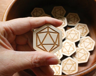 D20 Dungeons and Dragons Dice Icosahedron Sacred Geometry Magnet - Laser Engraved Wood Magnet