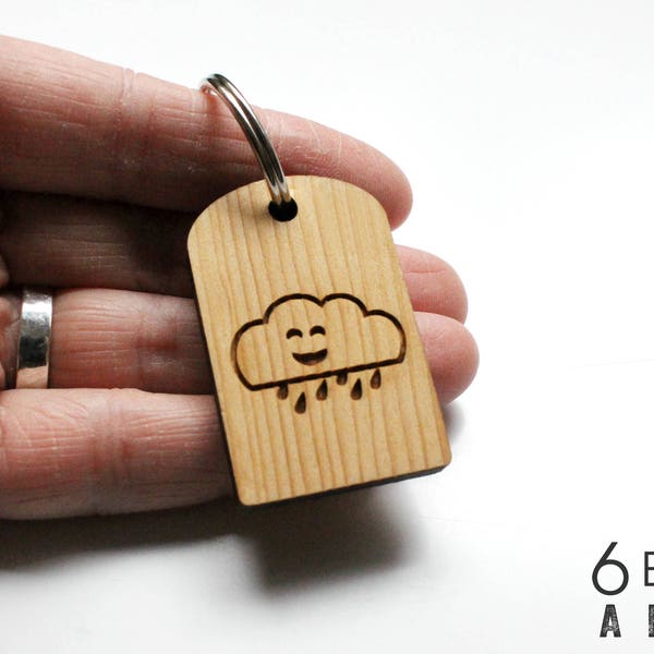 Happy Rain Cloud Wood Keychain | Reclaimed Wood Keychain | Gifts From Home | Pacific Northwest Gifts | PNW Love