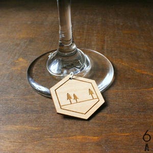 In The Woods Wine Glass Charms Set of 6 Wine Lover Gifts Wine Tags Hostess Gift Dinner Party Gift image 1