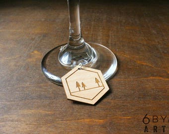 In The Woods Wine Glass Charms Set of 6 | Wine Lover Gifts | Wine Tags | Hostess Gift | Dinner Party Gift