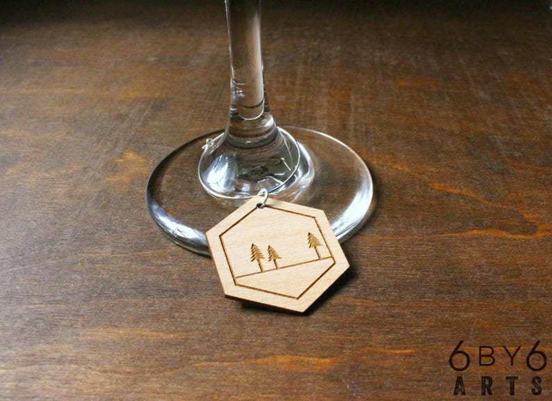 In The Woods Wine Glass Charms Set of 6 Wine Lover Gifts Wine Tags Hostess Gift Dinner Party Gift image 1