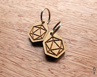 D20 Dungeons & Dragons Dice Reclaimed Wood Keychain | Table Top Gaming Accessories | MTG | Icosahedron | Sacred Geometry