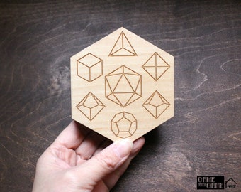 Dungeons and Dragons Dice Geometric Coasters | Set of 4 | Wood Coasters | Gaming Room Decor | Tabletop Gaming Accessories | DND