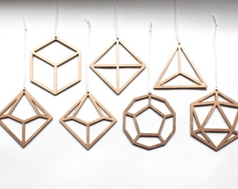 D20 Dungeons and Dragons Icosahedron Dice Sacred Geometry Geometric Laser Cut Wood Ornament