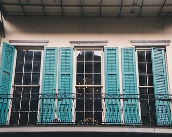 New Orleans Photography, Turquoise Shutters, Architecture Print, Blue, French Quarter, Louisiana Photo, Wall Art Home Decor, Fine Art Print