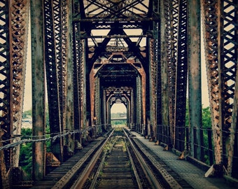 Old Rusty Railroad Train Tracks Bridge Nashville Tennessee Rail Steel Fine Art Photography Architectural Photo Home Decor Vintage Look