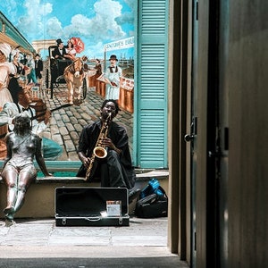 Musician Photography, New Orleans Music Wall Art, Photo Print, New Orleans, Street Musician, New Orleans Photography, Turquoise, Jazz music