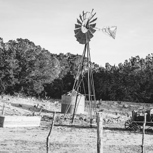 Windmill Photo, Texas Photo, Rustic Texas, Texas Hill County, TX Photograph, Black and White Fine Art Photo, Texas Decor, Countryside, Farm