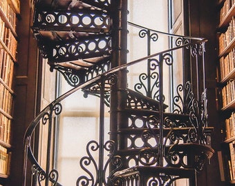 Trinity College Library, Library Photo, Iron Staircase, Ireland Art Print, Dublin Ireland Photo, Irish Decor, Book Photography, Office Decor
