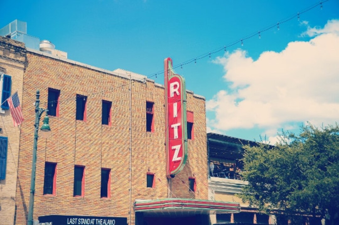 Austin Ritz Austin Texas, Ritz Theater, American Flag, Blue Sky, Lights ...