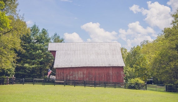 Country Landscape Print American Flag Red Barn Photography Etsy