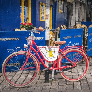 Galway Ireland Photo, Bicycle, Red Bike, Galway Food, Ireland Photo, Irish Gift, Blue, Colorful Ireland Art, Vintage Bike Street, Room Print